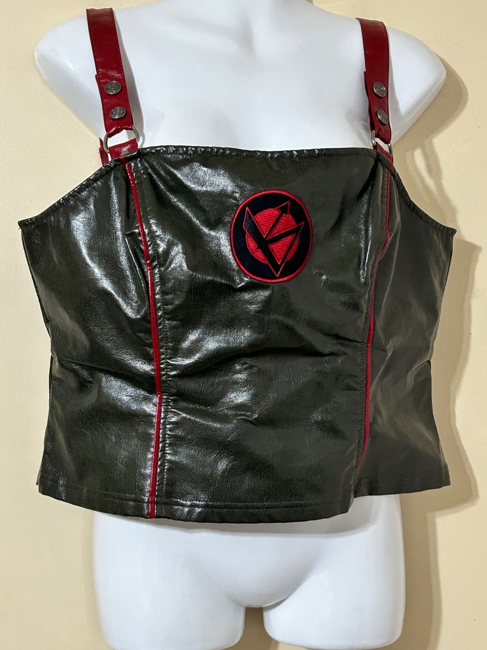 Vintage Lip Service Fetish Army Green Vinyl Faux Leather Crop Top - XXL